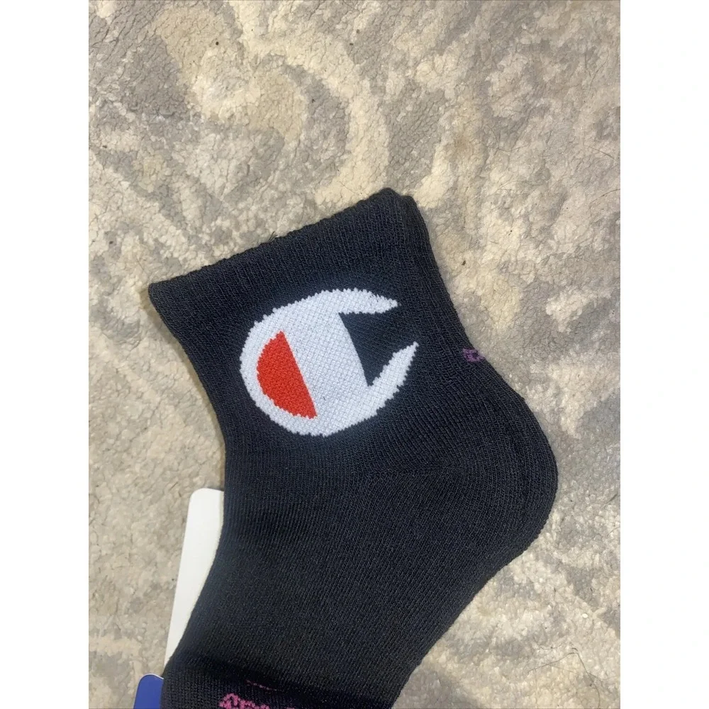 Champion 3-Pair Womens Sz 5-9 Ankle Socks Black Logo‎ New
